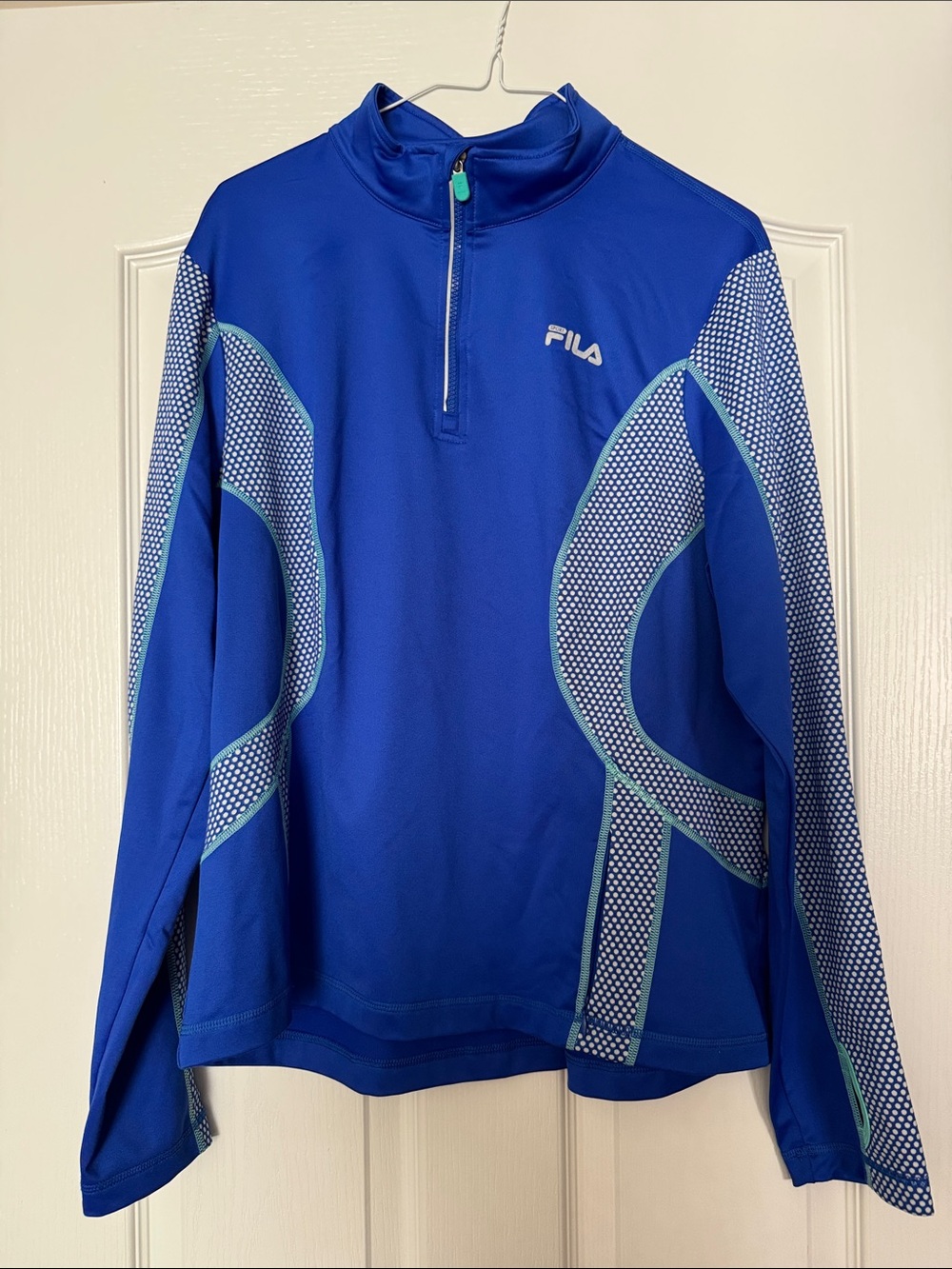 FILA Women’s Royal Blue Long-Sleeve Swim Rash Guard with Aqua Accents Size XL